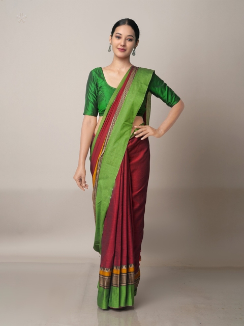 

Unnati Silks Maroon & Green Woven Design Zari Pure Cotton Narayan Peth Saree