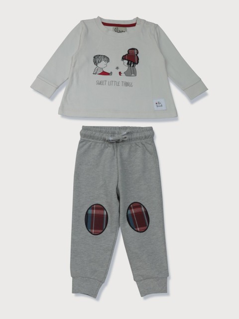 

Gini and Jony Girls White & Brown Printed T-shirt with Pyjamas, Grey