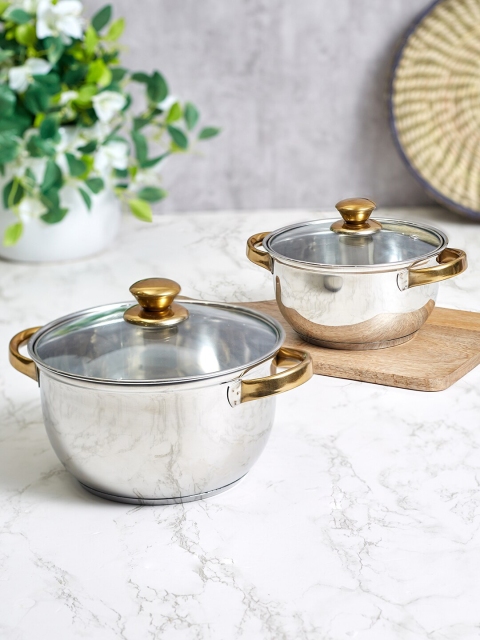 

HomeTown Set Of 4 Silver-Toned Stainless Steel Cookware With Lid