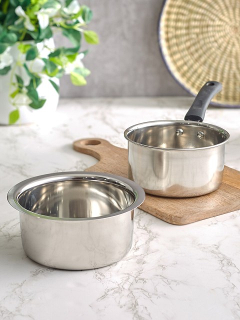 

HomeTown Set of 2 Silver-Toned Solid Stainless Steel Cookware Set