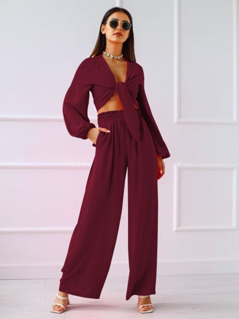 

BoStreet Women Maroon Solid Top with Palazzos