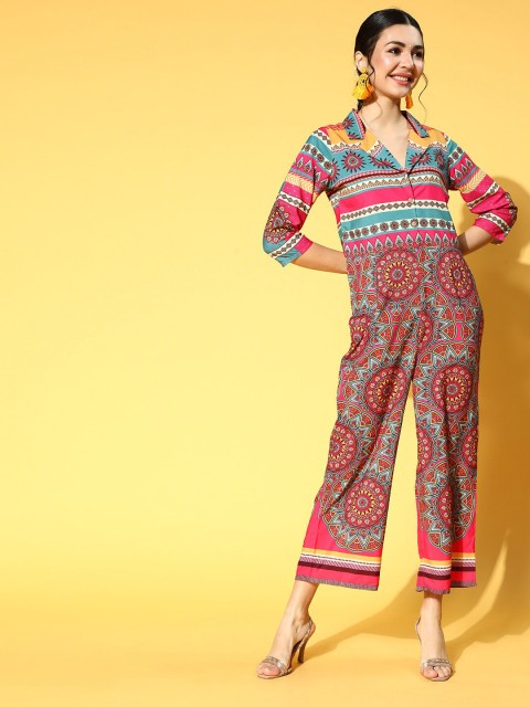 

ZIYAA Blue & Pink Printed Basic Jumpsuit