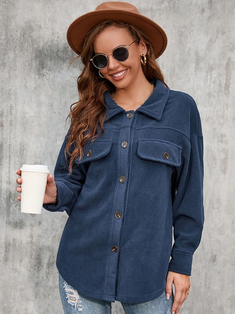 

BoStreet Women Navy Blue Washed Colourblocked Longline Denim Jacket with Patchwork