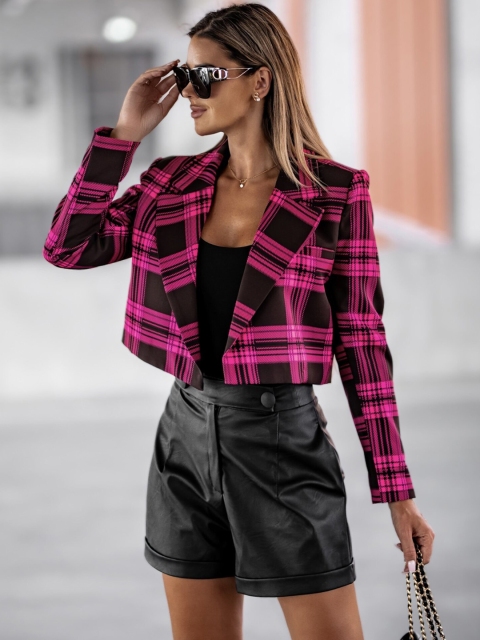 

BoStreet Women Black Geometric Checked Crop Tailored Jacket