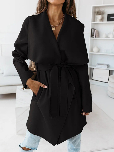 

BoStreet Women Black Longline Open Front Jacket with Embroidered