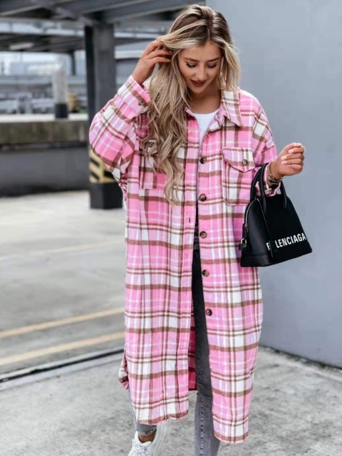 

BoStreet Women Pink Geometric Checked Longline Tailored Jacket