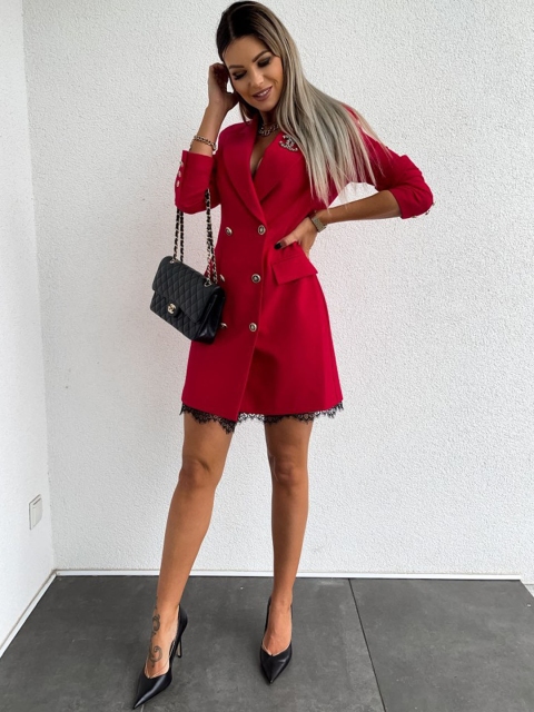 

BoStreet Women Red Checked Longline Tailored Jacket