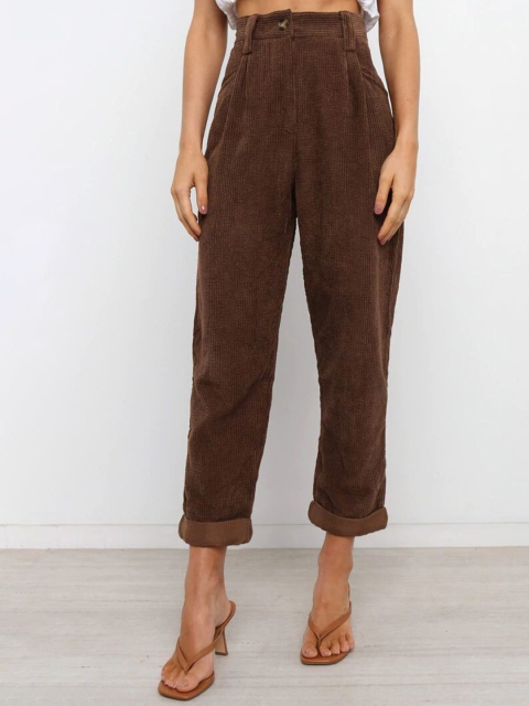 

BoStreet Women Brown Straight Fit High-Rise Pleated Trousers