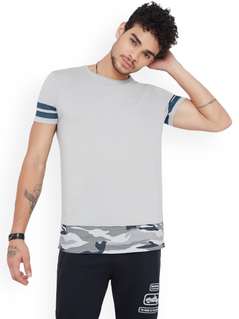 

Breakbounce Men Grey Solid Round Neck T-shirt