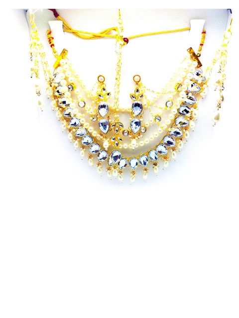 

Kshitij Jewels Gold-Plated White Stone-Studded & Beaded Jewellery Set