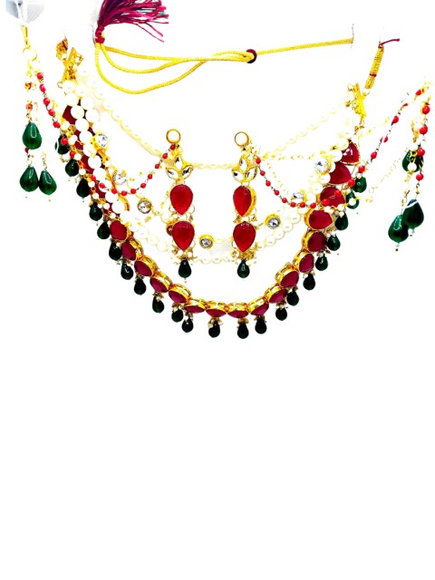 

Kshitij Jewels Women Gold-Plated Red & Green Kundan Alloy Jewellery Set