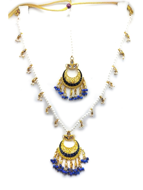 

Kshitij Jewels Gold-Plated Blue Artificial Stone-Studded Jewellery Set