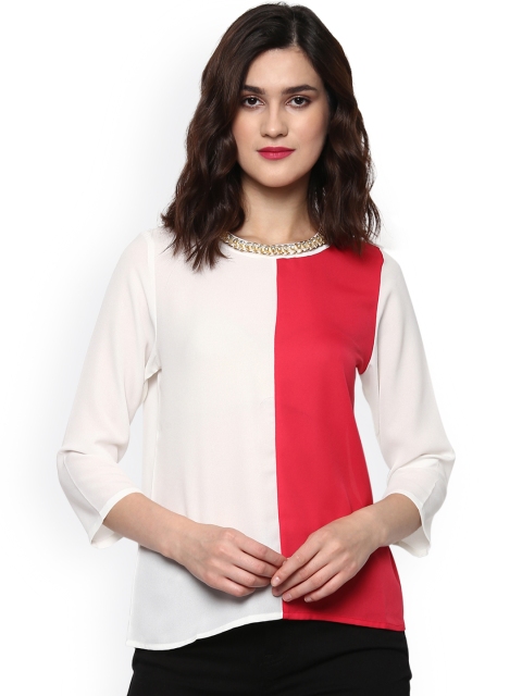 

SASSAFRAS Women Pink & Off-White Colourblocked Top