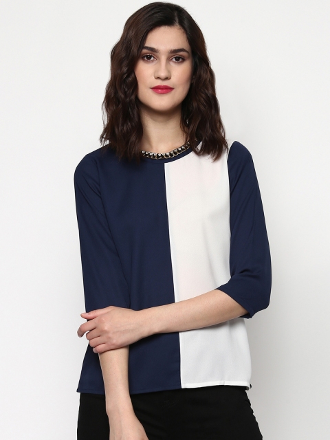 

SASSAFRAS Navy Blue & Cream-Coloured Colourblocked Top