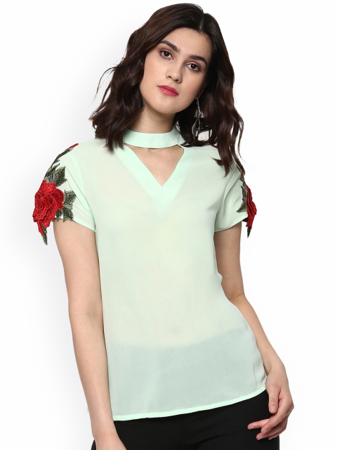 

SASSAFRAS Women Sea Green Sheer Solid Top