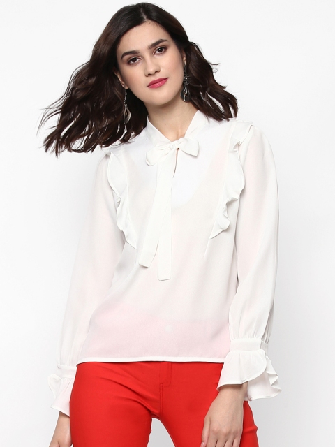 

SASSAFRAS Women Off-White Frill Top