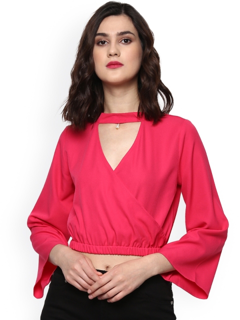 

SASSAFRAS Women Pink Solid Cinched Waist Top