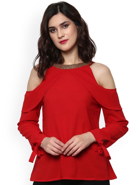 

SASSAFRAS Women Red Cold Shoulder Top