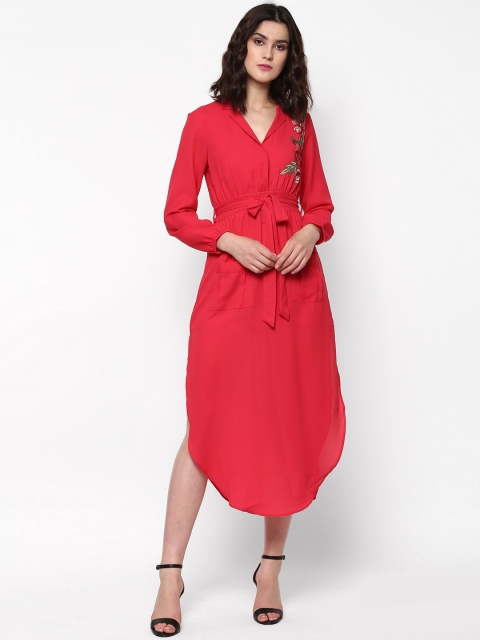 

SASSAFRAS Coral Pink Embroidered Midi Dress