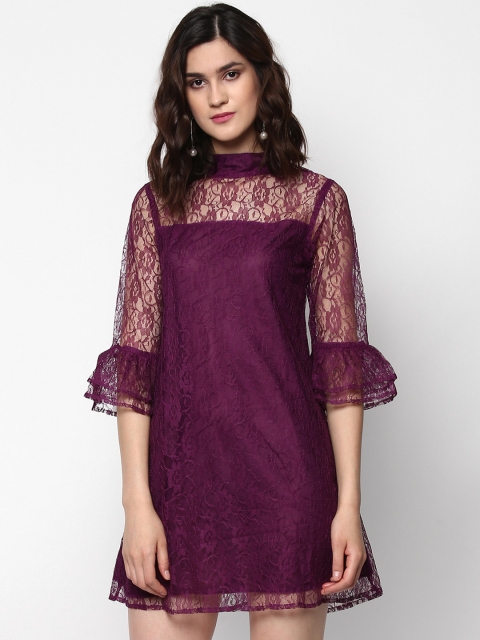 

SASSAFRAS Women Purple Lace A-Line Dress