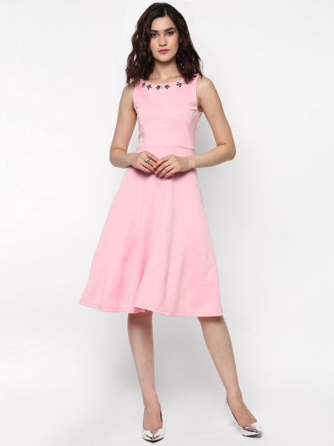 

SASSAFRAS Women Pink Solid Fit & Flare Dress