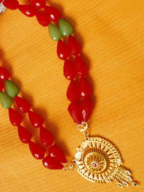 

Unnati Silks Women Beaded Layered Necklace With Pendant, Red