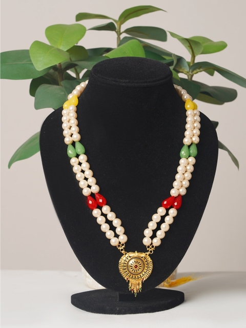 

Unnati Silks White & Red Gold-Plated Necklace