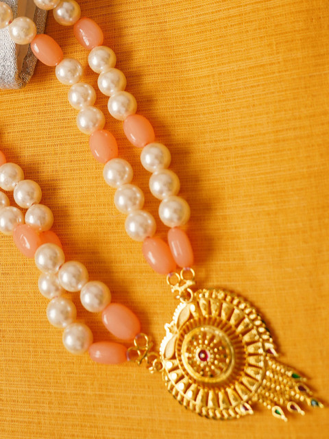 

Unnati Silks White & Orange Layered Necklace