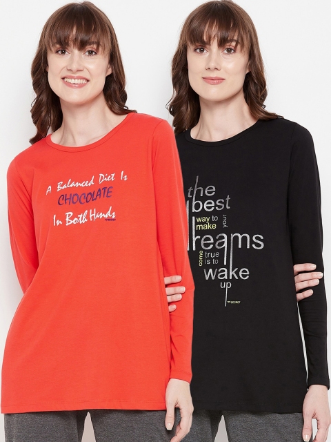 

MADAME M SECRET Women Pack Of 2 Printed Cotton Lounge T-shirts, Black