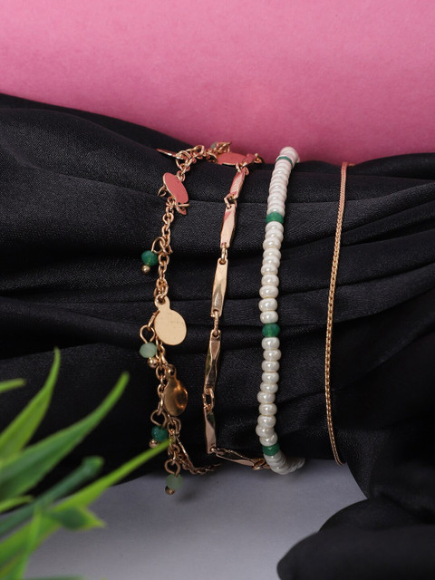 

Madame Women Pack Of 4 Rose Gold & White Handcrafted Rose Gold-Plated Link Bracelet