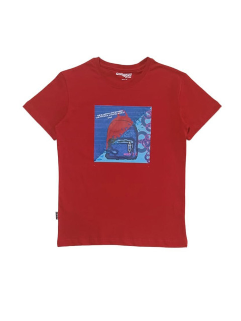 

Gini and Jony Boys Red & Blue Graphics Printed Cotton T-shirt