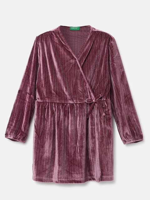 

United Colors of Benetton Girls Magenta Solid Long Sleeves Dress