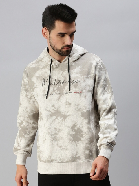 

98 Degree North Men Off White Printed Hooded Sweatshirt