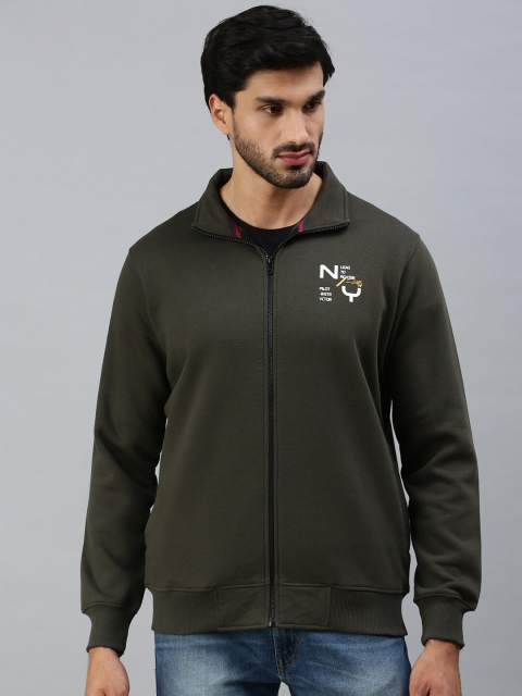 

98 Degree North Men Olive Green Solid Sweatshirt