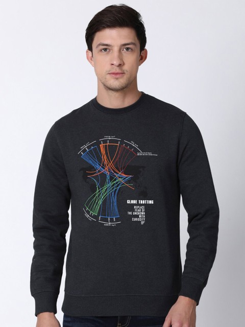 

t-base Men Black Graphics Printed Cotton Sweatshirt