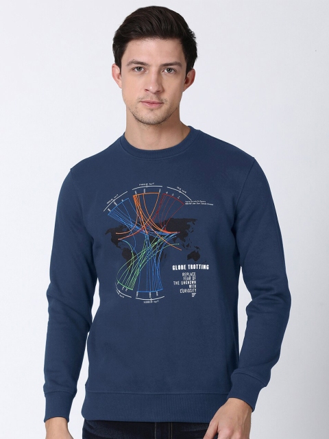 

t-base Men Blue Printed Cotton Long Sleeves Sweatshirt