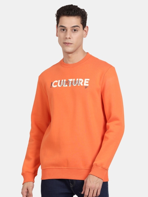 

t-base Men Orange Printed Sweatshirt