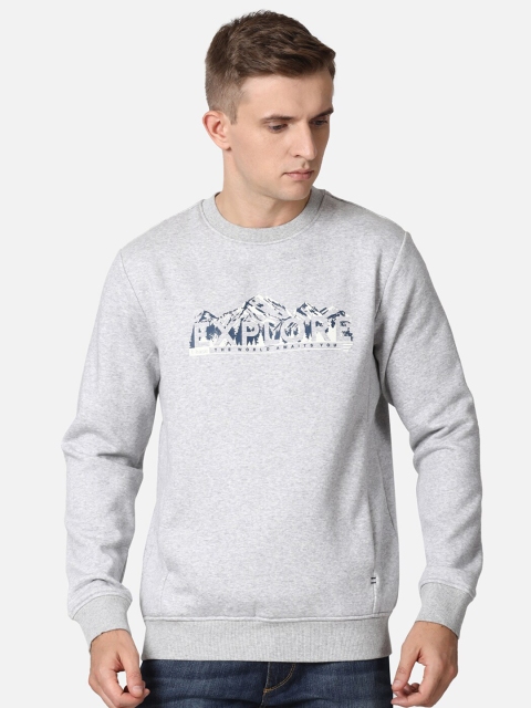 

t-base Men Grey Melange Printed Sweatshirt