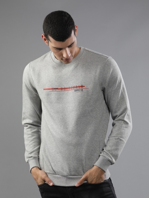 

t-base Men Grey Melange Printed Sweatshirt
