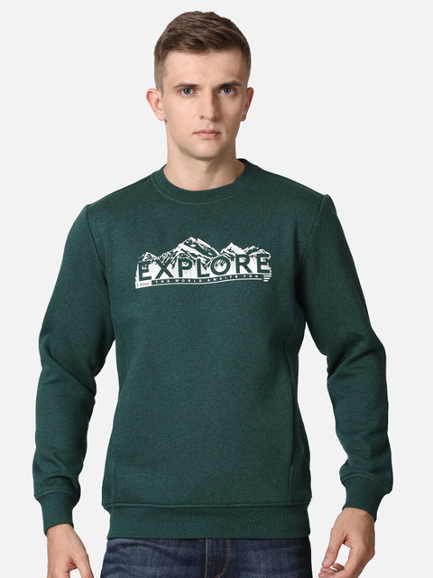 

t-base Men Green Printed Cotton Sweatshirt