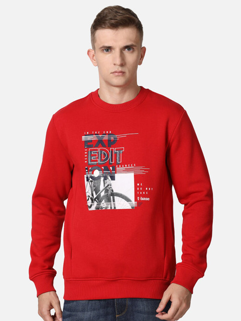 

t-base Men Red Printed Sweatshirt