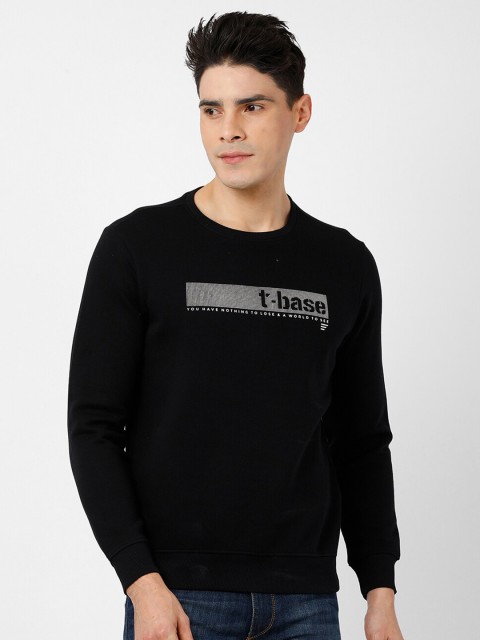 

t-base Men Black Printed Cotton Sweatshirt