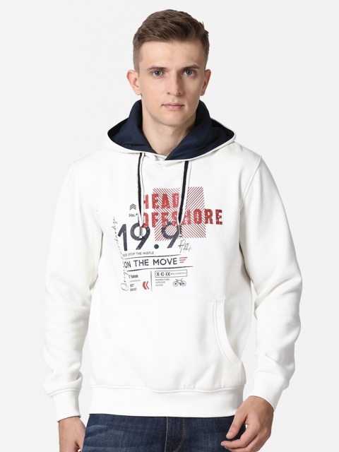 

t-base Men Off White Printed Hooded Sweatshirt