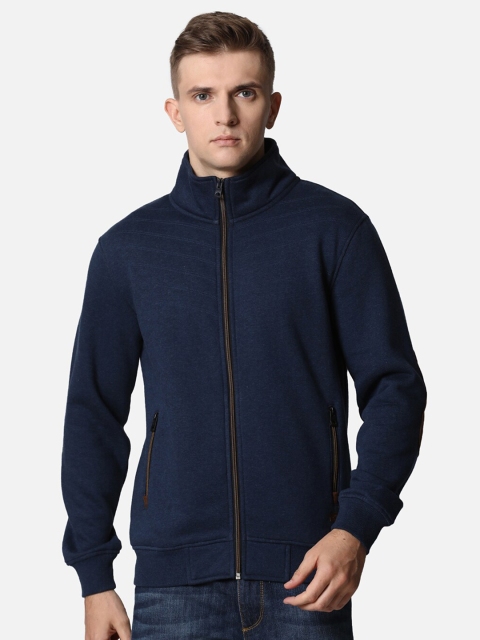 

t-base Men Plus Size Navy Blue Solid Cotton Sweatshirt