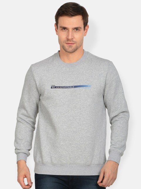 

t-base Men Grey Melange Printed Sweatshirt