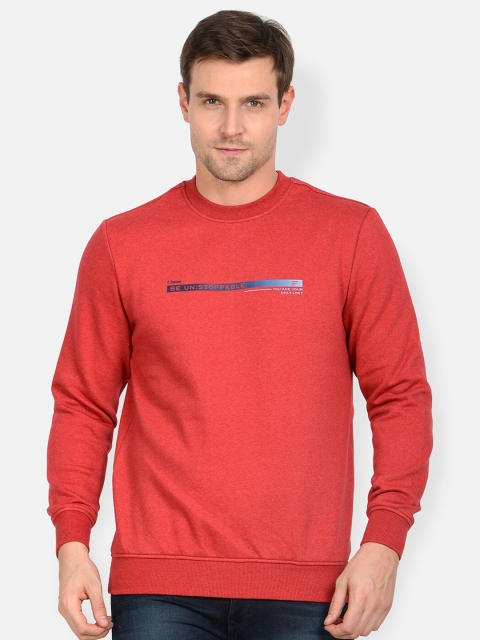 

t-base Men Red Printed Cotton Sweatshirt
