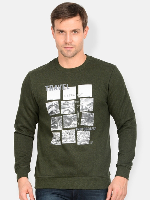 

t-base Men Green Printed Cotton Sweatshirt