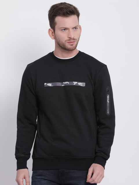 

t-base Men Black Printed Cotton Sweatshirt