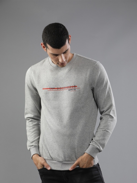 

t-base Men Grey Melange Printed Sweatshirt