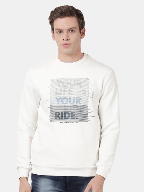 

t-base Men Off White Printed Cotton Sweatshirt